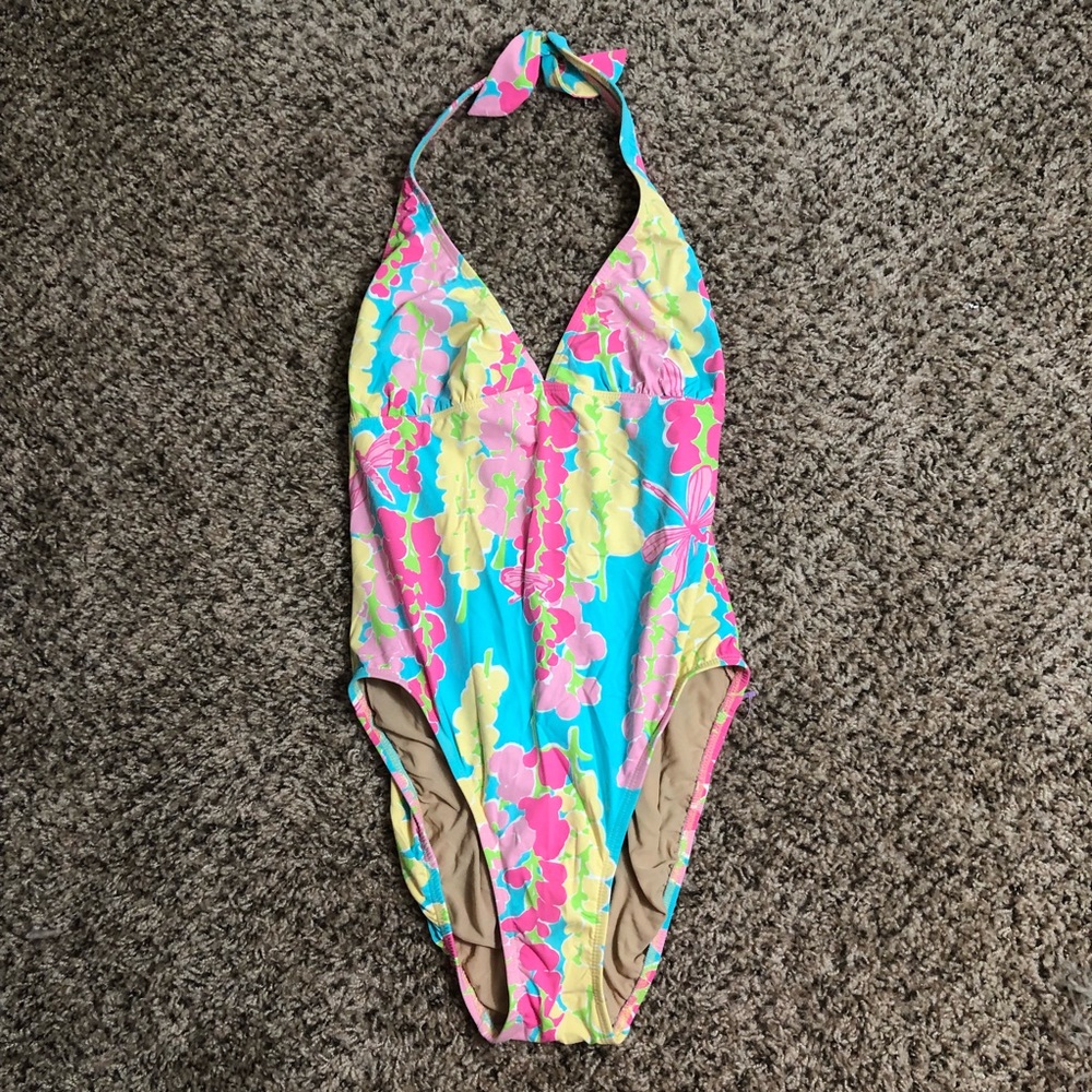 Lilly Pulitzer 10 Multicolor Floral Halter One Piece Swimsuit